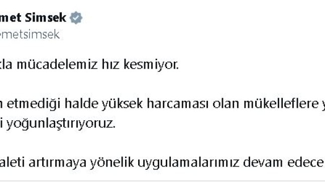 Bakan Şimşek: Gelir beyan etmeyen mükelleflere yönelik denetimleri yoğunlaştırıyoruz