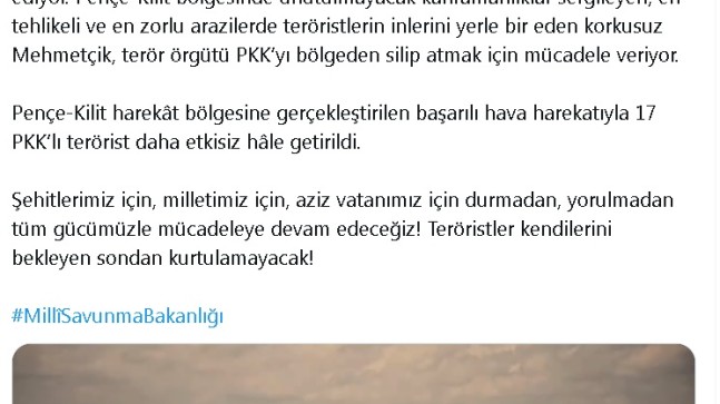 MSB: 17 PKK’lı terörist etkisiz hale getirildi