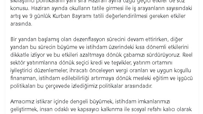 Cumhurbaşkanı Yardımcısı Yılmaz: Haziran ayında işsizlik oranı 9,2