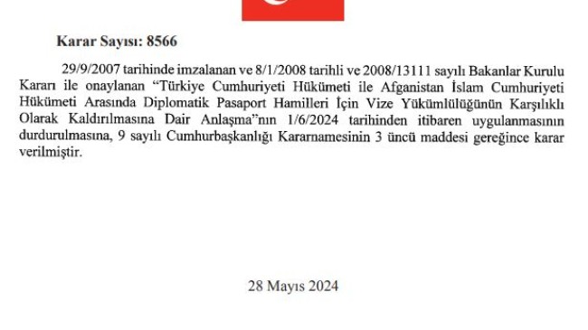 Türkiye ve Afganistan arasındaki diplomatik pasaport hamileri için vize anlaşması durduruldu