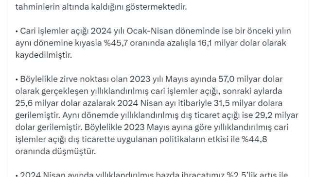 Bakan Bolat: Cari işlemler açığının OVP hedefinin çok altında gerçekleşeceğini öngörüyoruz