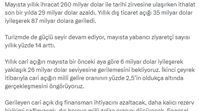 Bakan Şimşek: Yıllık ihracat tarihi zirvesine ulaştı