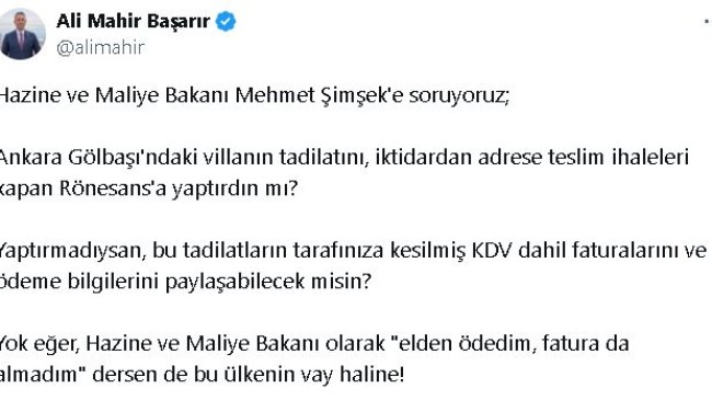 CHP’li Başarır’ın ‘ev tadilatı’ iddiasına Hazine ve Maliye Bakanlığı’ndan açıklama